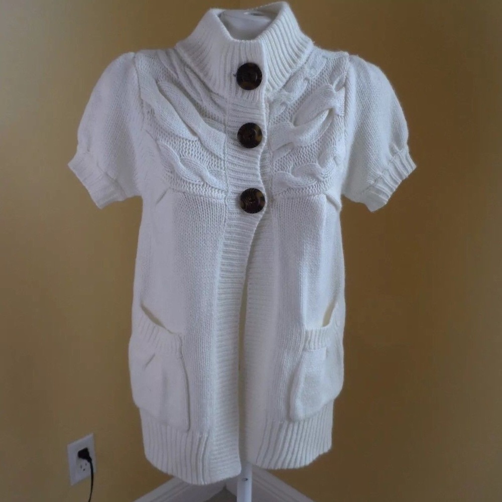 Pink Rose White Cardigan Sweater.